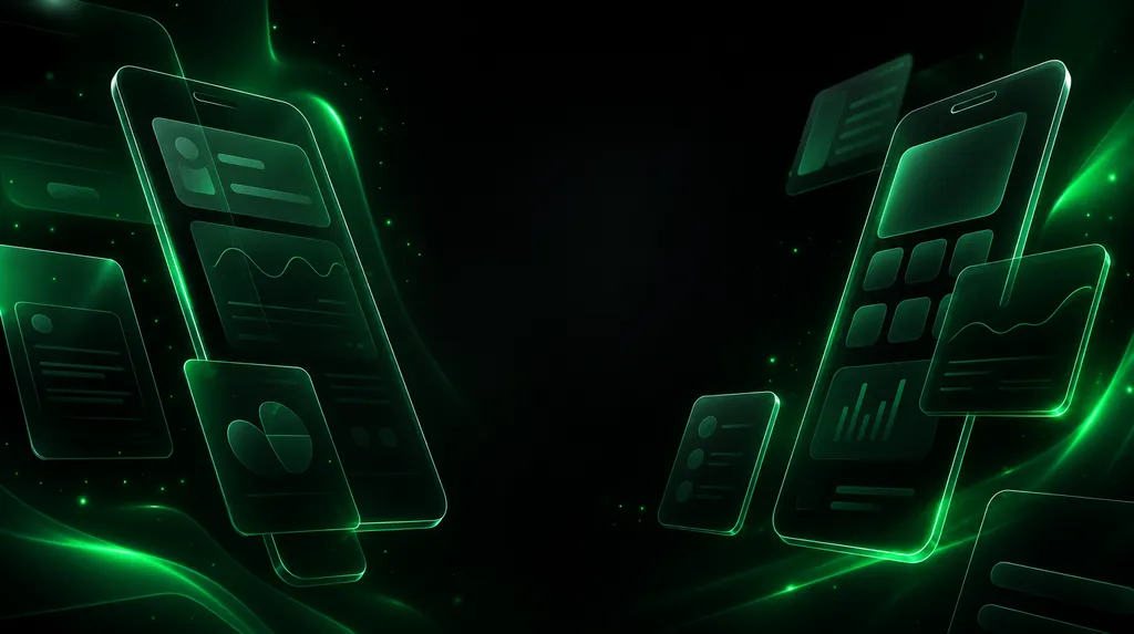 Cam efektli akıllı telefon ekranları temalı mobil uygulama kapak görseli